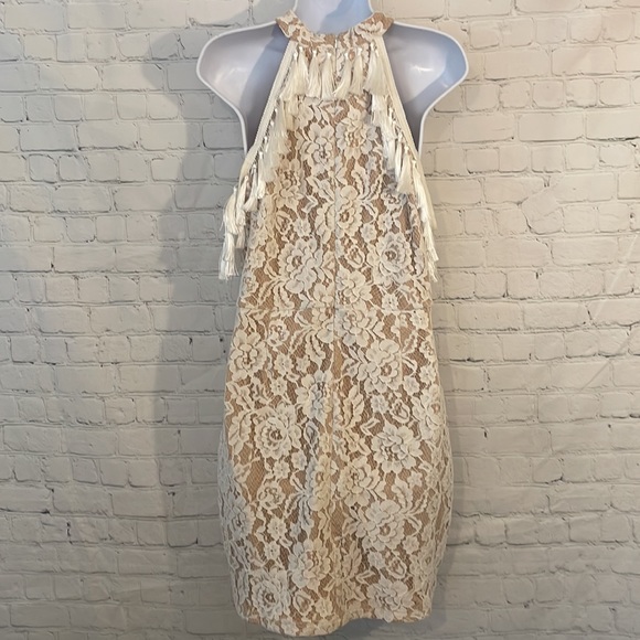 Vici for K. Jordan white lace floral mini dress with tassels off shoulder - Picture 7 of 11